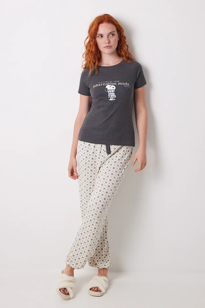 women'secret t-shirt piżamowy bawełniany szary 3279685