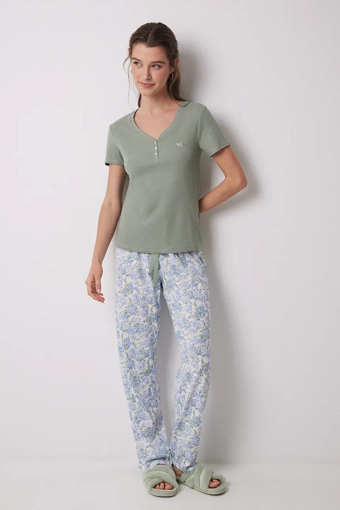 women'secret Памучна пижама women'secret зелен 3599152