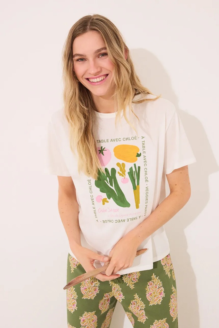 women'secret Βαμβακερή πιτζάμα μπλουζάκι women'secret λευκό 3279694