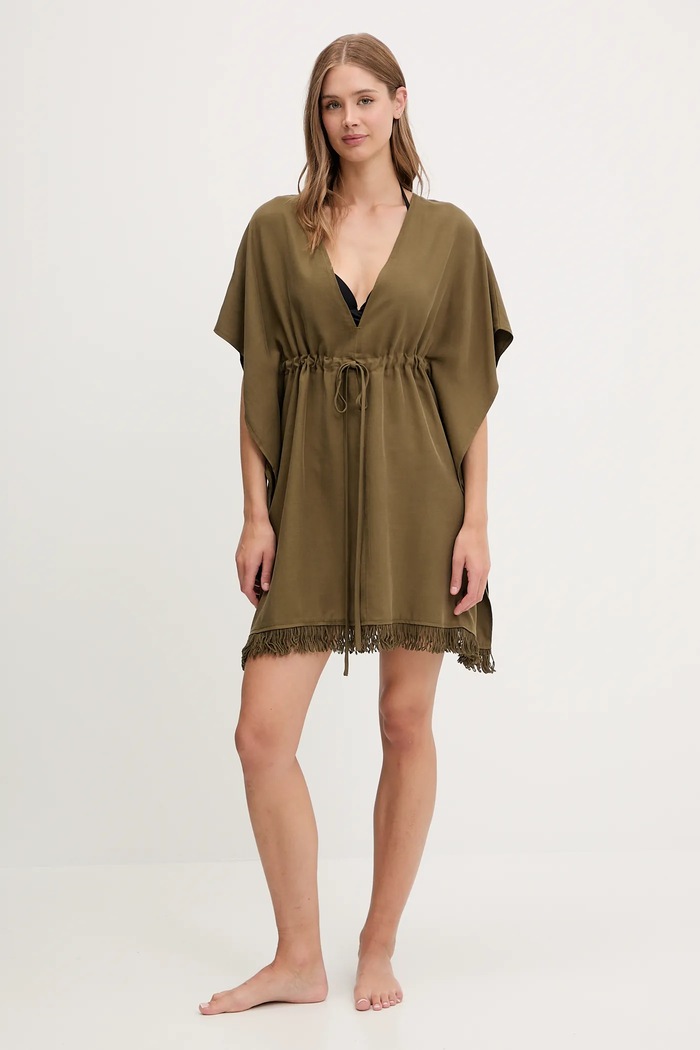 Sisley rochie de plajă cu amestec de in 6YOFW800S verde SS25