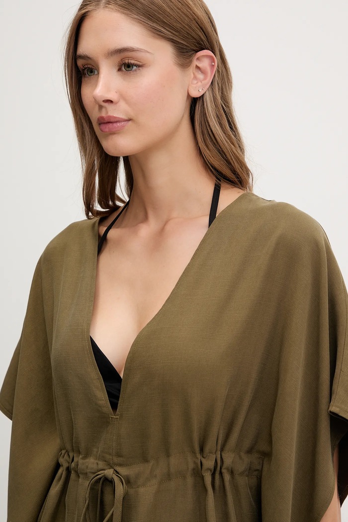 Sisley rochie de plajă cu amestec de in verde 6YOFW800S