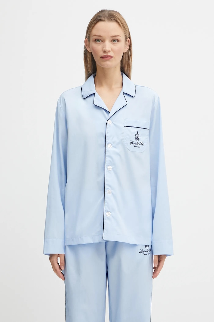 Βαμβακερό πουκάμισο πιτζάμα Sporty & Rich Vendome Pyjama βαμβάκι μπλε SI021602231BL90