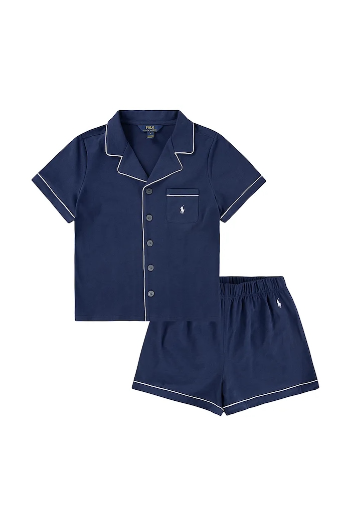 Детска памучна пижама Polo Ralph Lauren комплект тъмносин 4P0241