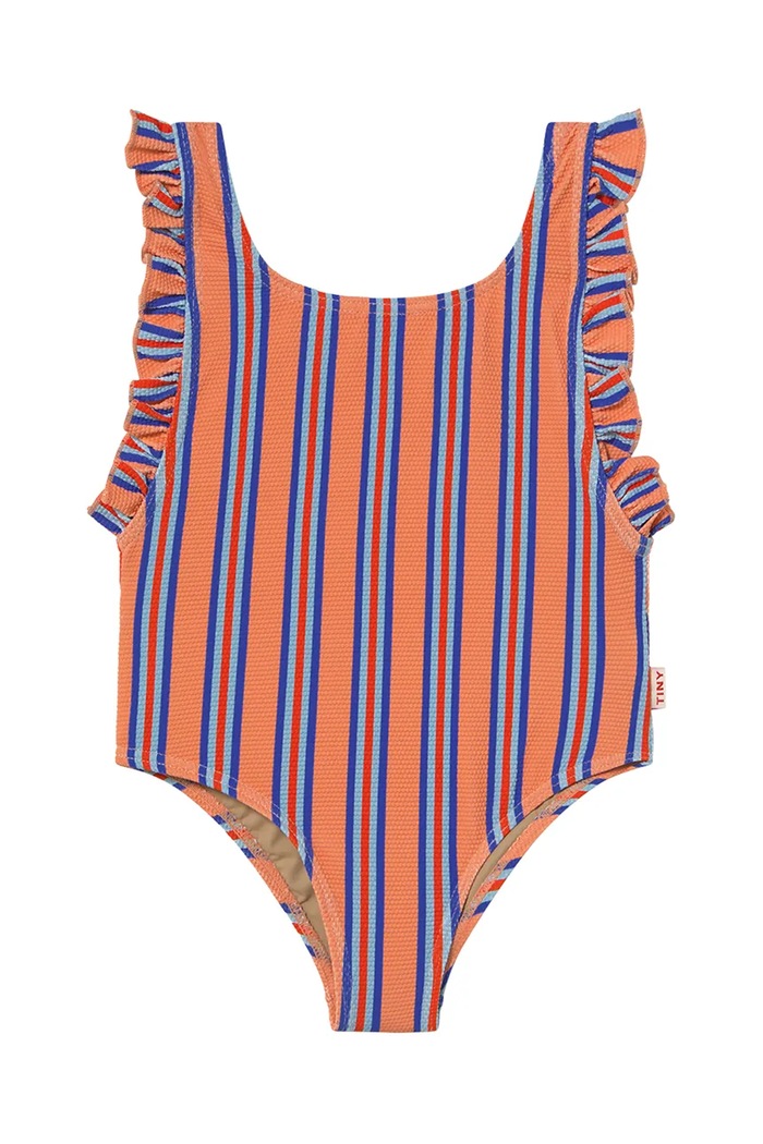Детски цял бански Tinycottons STRIPES SWIMSUIT меки оранжев SS25.277