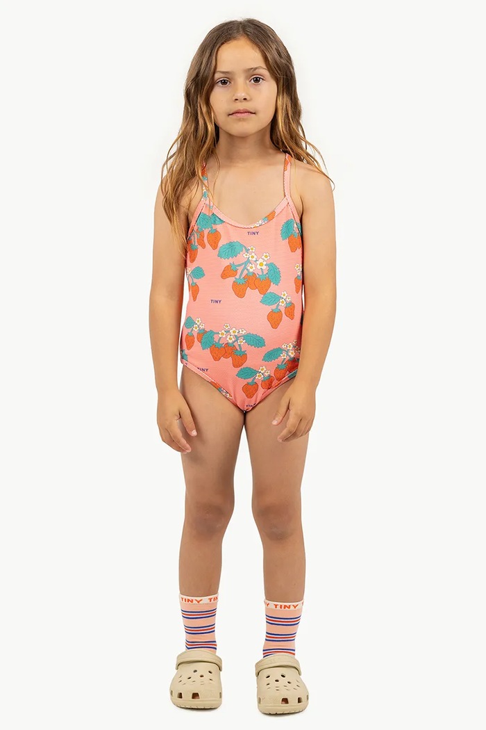 Tinycottons jednoczęściowy strój kąpielowy dziecięcy STRAWBERRIES SWIMSUIT miękka różowy SS25.291