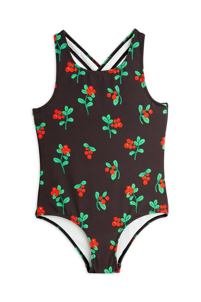 Jednodílné dětské plavky Mini Rodini Lingonberries měkké černá 2528010199