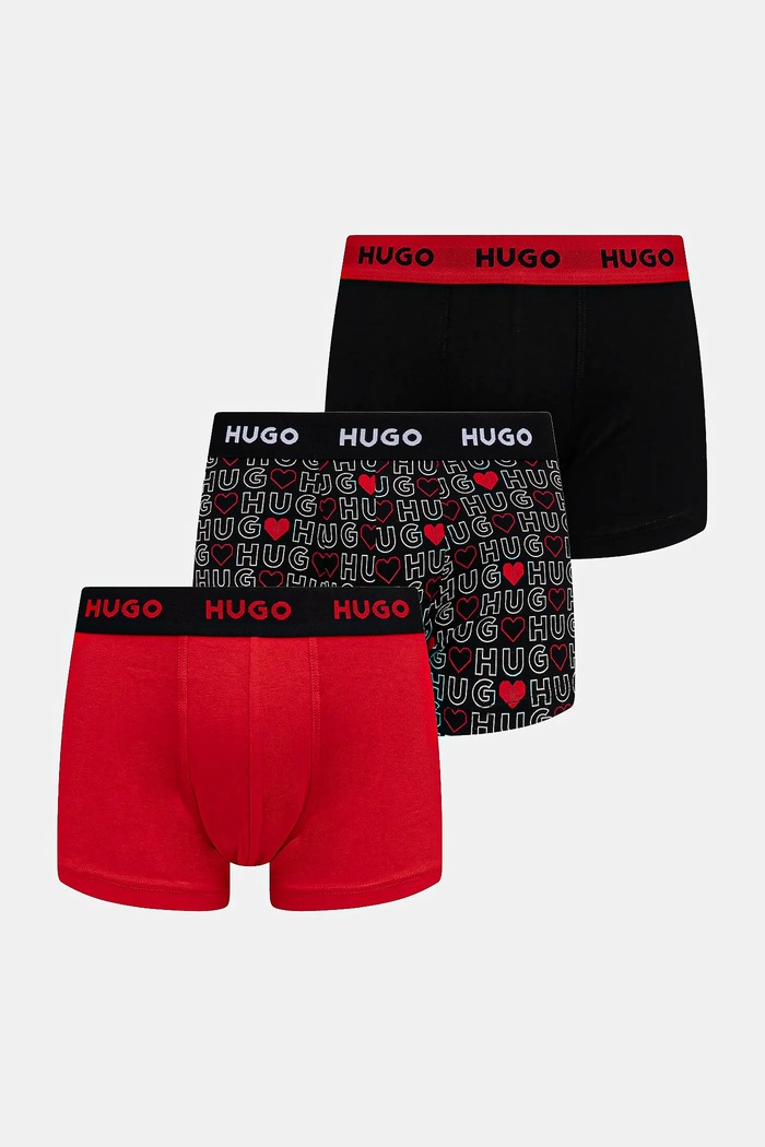 HUGO boxeri bărbați din bumbac cu elastan TRIPLET DESIGN pachet de 3 boxeri rosu 50532550