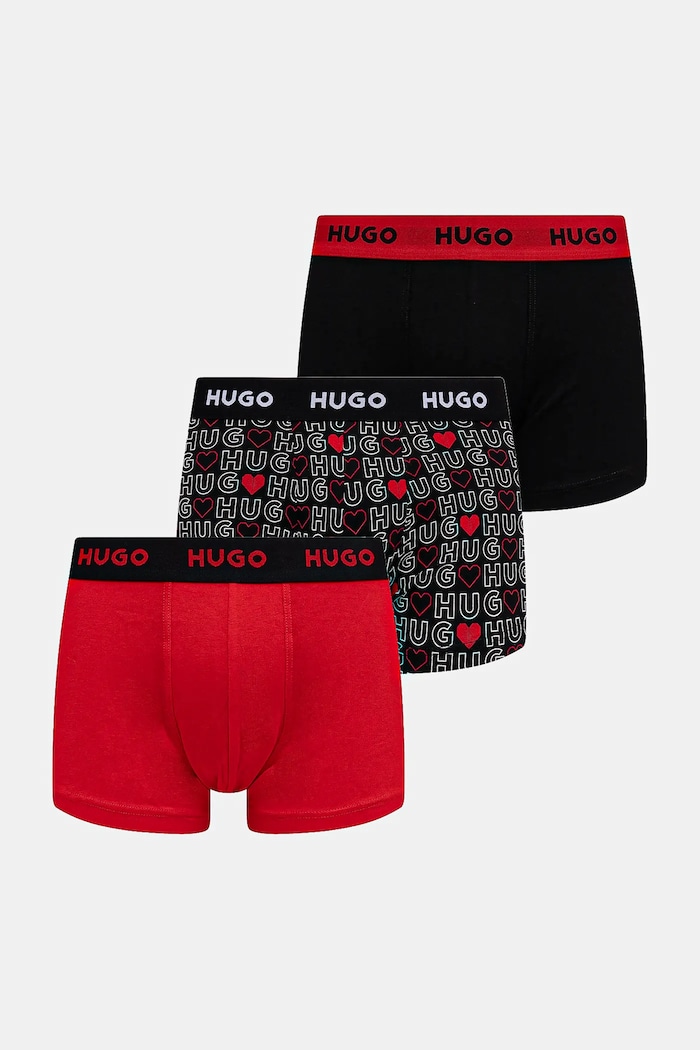HUGO boxeri bărbați din bumbac cu elastan TRIPLET DESIGN pachet de 3 boxeri rosu 50532550