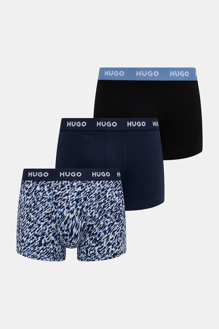 HUGO boxerky pánske bavlnené s elastanom TRIPLET DESIGN 3-pak modrá 50532550