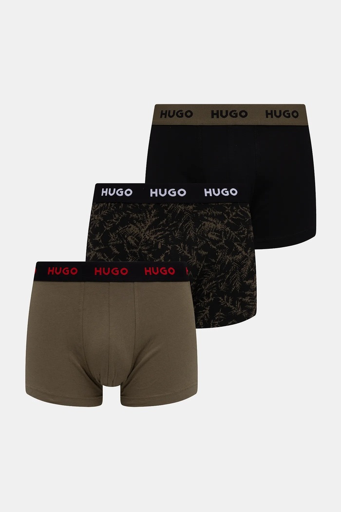 HUGO boxerky pánske bavlnené s elastanom TRIPLET DESIGN 3-pak zelená 50532550
