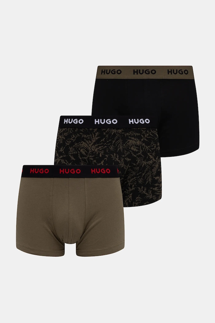 HUGO boxerky pánske bavlnené s elastanom TRIPLET DESIGN 3-pak zelená 50532550