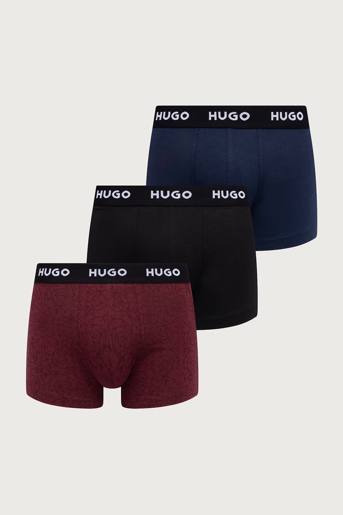 HUGO Bokserki męskie bawełniane z elastanem TRIPLET DESIGN 3-pack bordowy 50532550