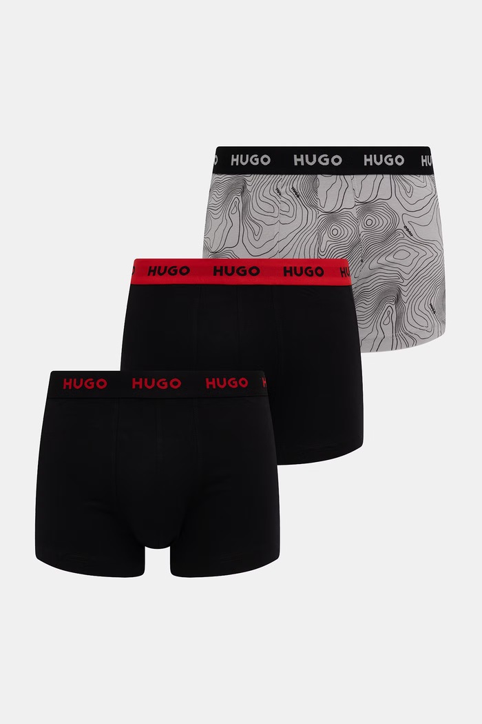 HUGO boxerky pánske bavlnené s elastanom TRIPLET DESIGN 3-pak sivá 50532550