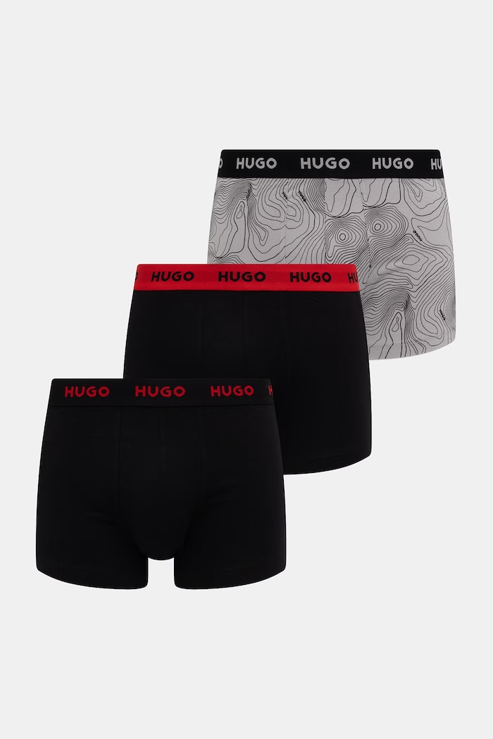HUGO boxerky pánske bavlnené s elastanom TRIPLET DESIGN 3-pak sivá 50532550