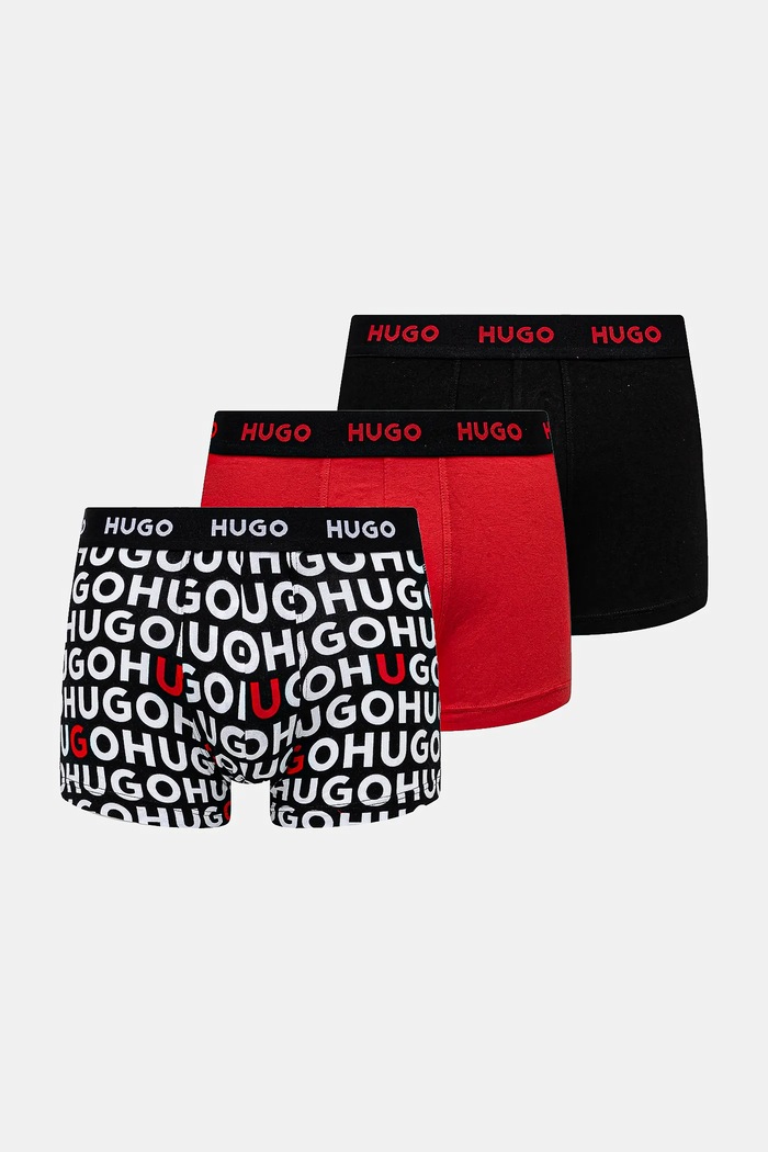 HUGO boxerky pánské bavlněné s elastanem TRIPLET DESIGN 3-pack pletenina černá 50532550