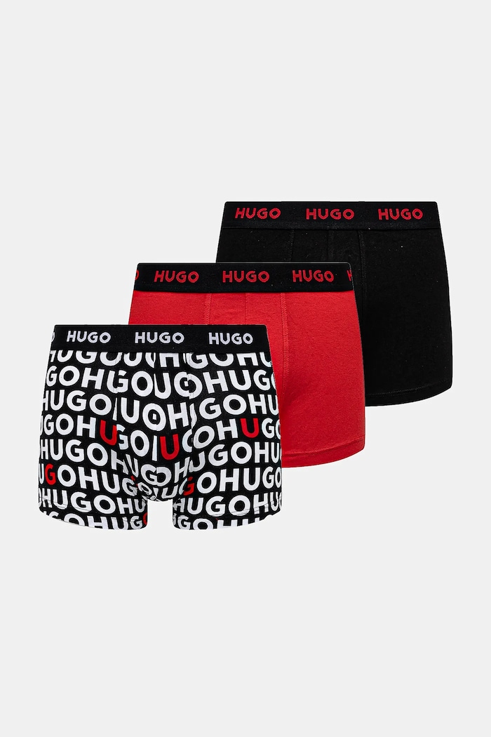 HUGO boxerky pánské bavlněné s elastanem TRIPLET DESIGN 3-pack pletenina černá 50532550