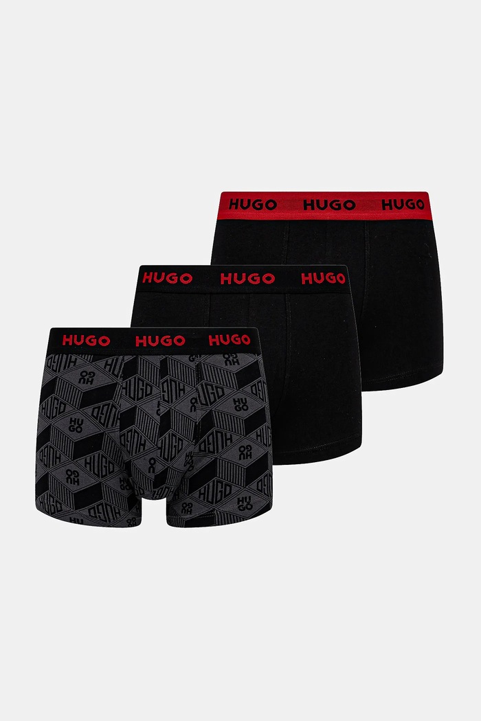 HUGO bokserice za muškarce od pamuka s elastanom 3-pack bez uzorka crna 50532550