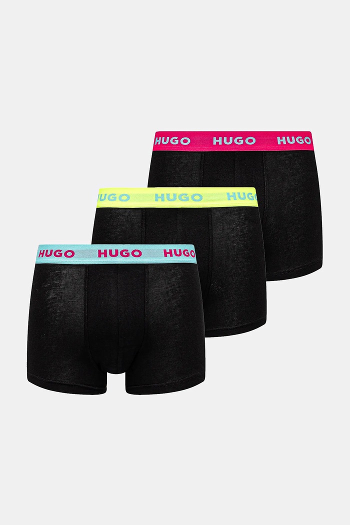 HUGO Boxer da uomo in cotone con elastan TRUNK TRIPLET PACK pacco da 3 giallo 50532611