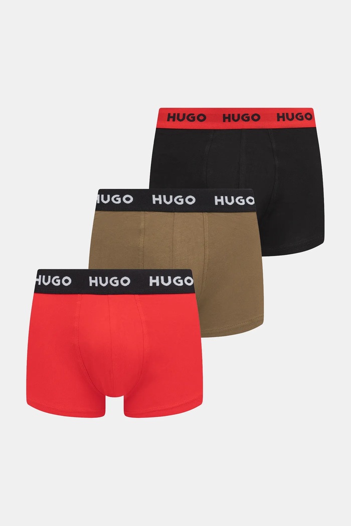 HUGO boxerky pánske bavlnené s elastanom TRUNK TRIPLET PACK 3-pak pletenina červená 50532611