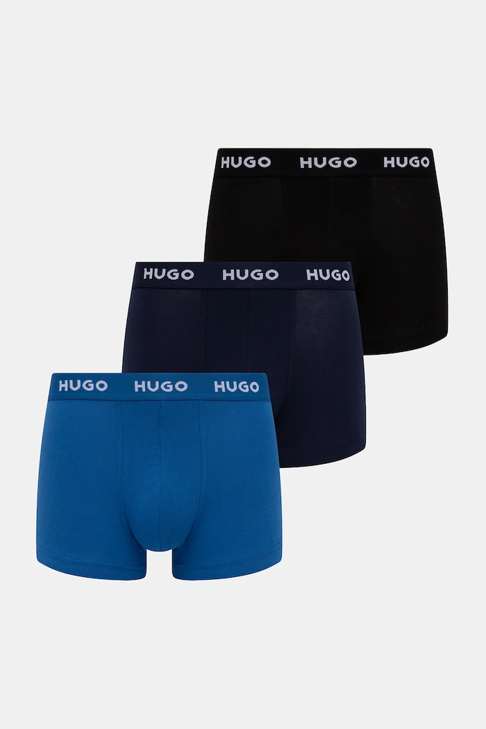 HUGO boxerky pánske bavlnené s elastanom TRUNK TRIPLET PACK 3-pak modrá 50532611