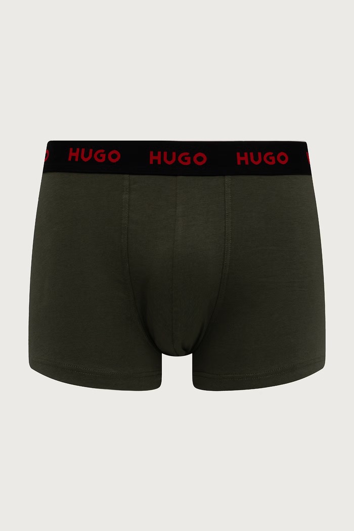HUGO Bokserki męskie bawełniane z elastanem TRUNK TRIPLET PACK 3-pack 50532611 zielony AA00