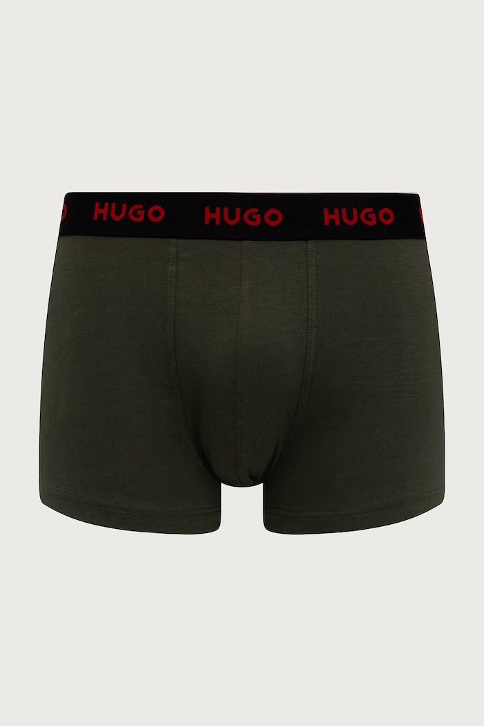 HUGO Bokserki męskie bawełniane z elastanem TRUNK TRIPLET PACK 3-pack 50532611 zielony AA00