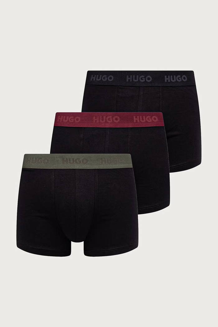 HUGO Bokserki męskie bawełniane z elastanem TRUNK TRIPLET PACK 3-pack zielony 50532611