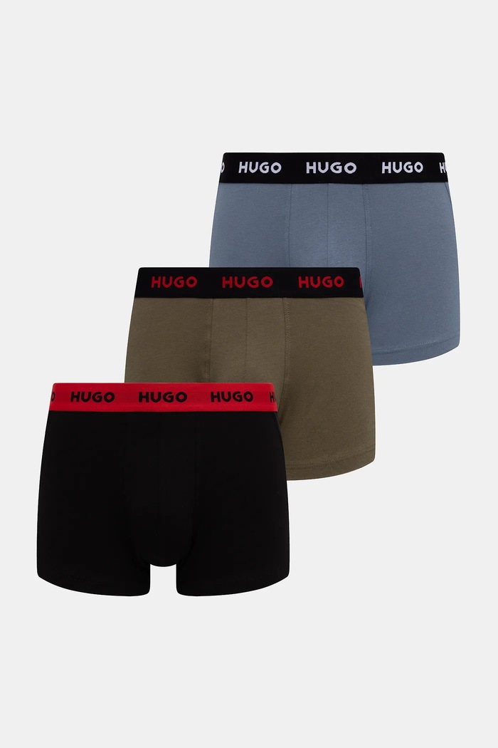 HUGO boxerky pánske bavlnené s elastanom TRUNK TRIPLET PACK 3-pak pletenina hnedá 50532611