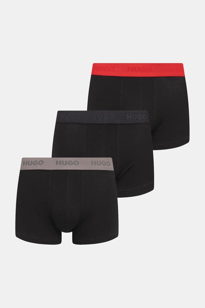 HUGO boxeri bărbați din bumbac cu elastan TRUNK TRIPLET PACK pachet de 3 boxeri negru 50532611