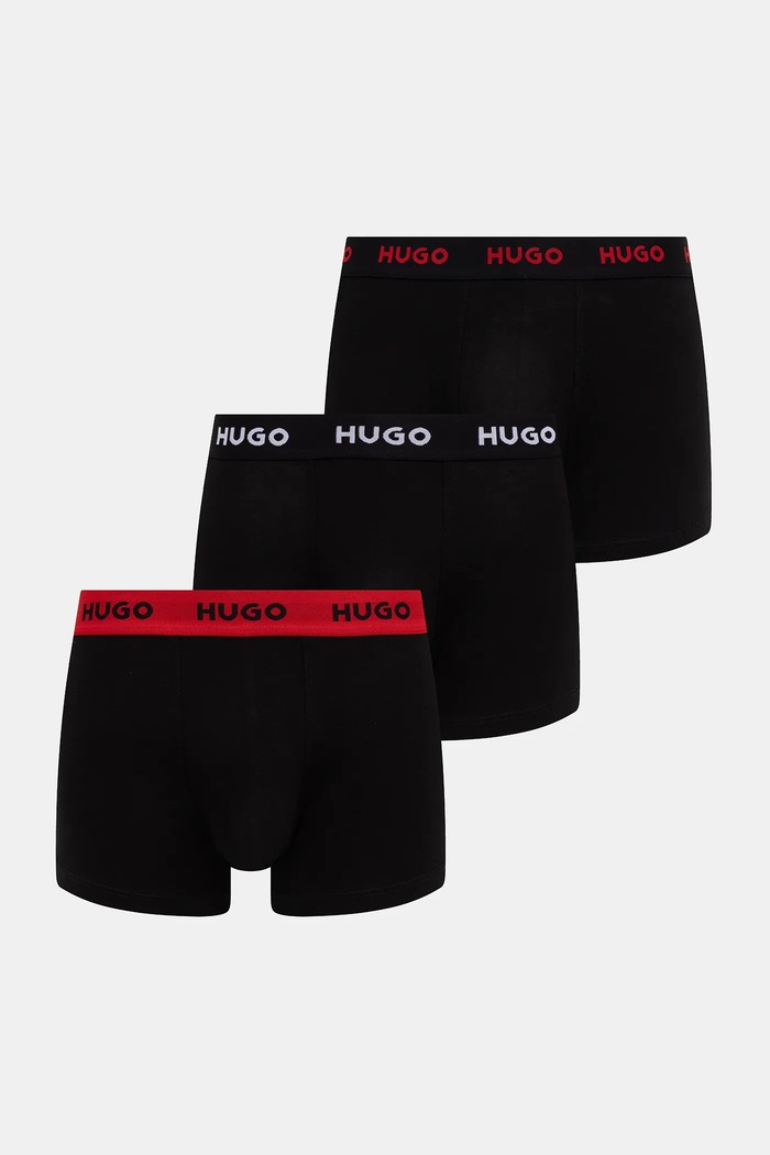 HUGO boxerky pánske bavlnené s elastanom TRUNK TRIPLET PACK 3-pack pletenina čierna 50532611