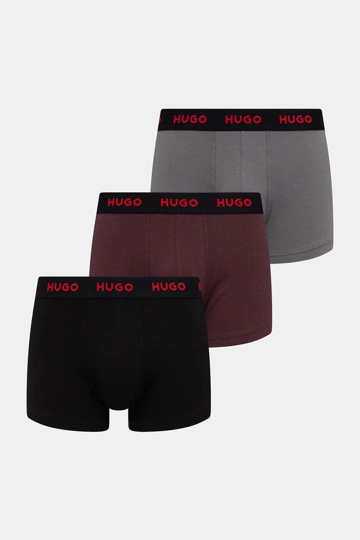 HUGO boxeri bărbați din bumbac cu elastan TRUNK TRIPLET PACK pachet de 3 boxeri negru 50532611