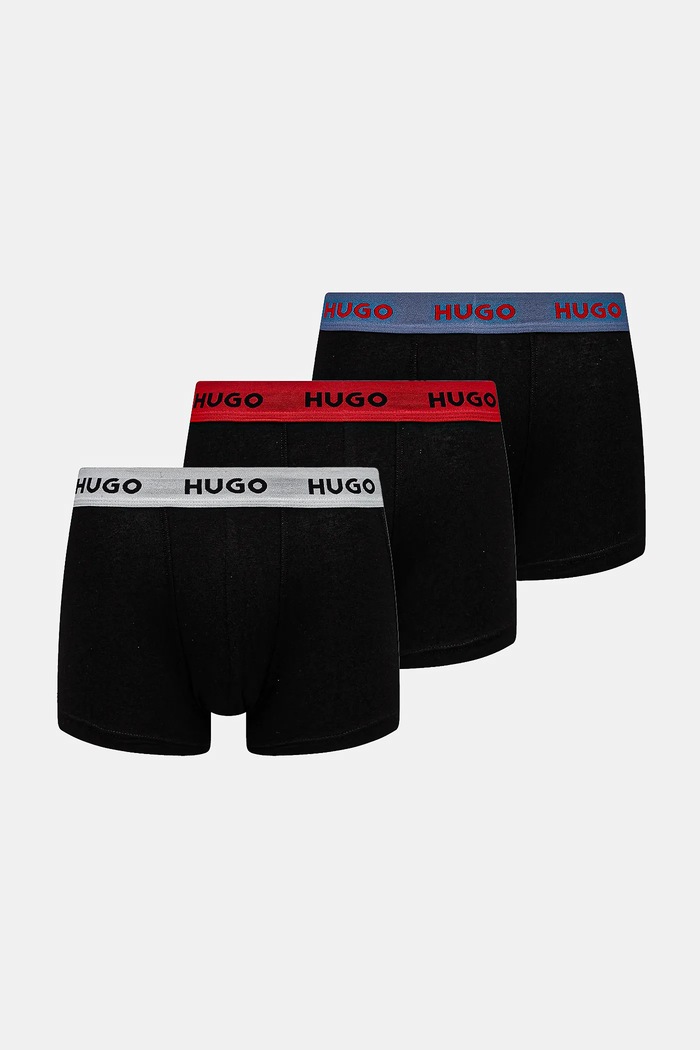 HUGO boxerky pánské bavlněné s elastanem TRUNK TRIPLET PACK 3-pack pletenina černá 50532611