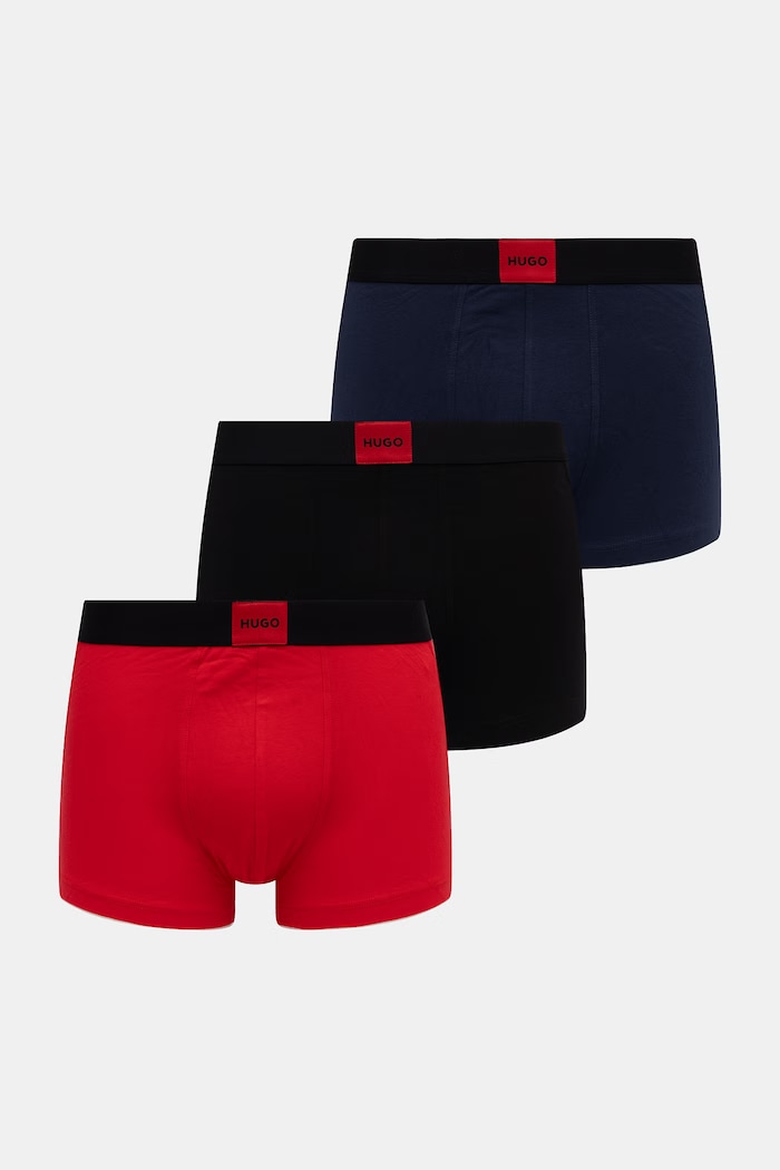 HUGO boxeri bărbătești din bumbac cu elastan TRUNK TRIPLET GALAXY pachet de 3 rosu 50532797