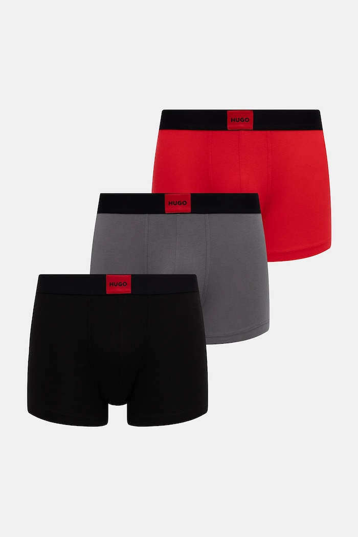 HUGO boxerky pánske bavlnené s elastanom TRUNK TRIPLET GALAXY 3-pak pletenina červená 50532797