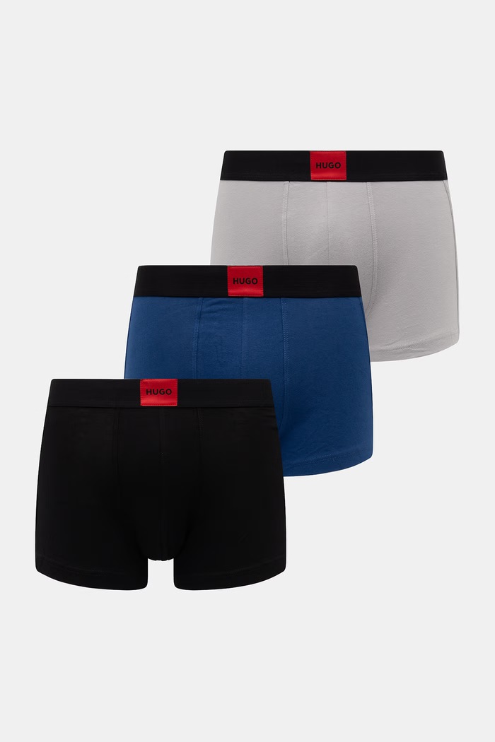HUGO boxerky pánske bavlnené s elastanom TRUNK TRIPLET GALAXY 3-balenie sivá 50532797