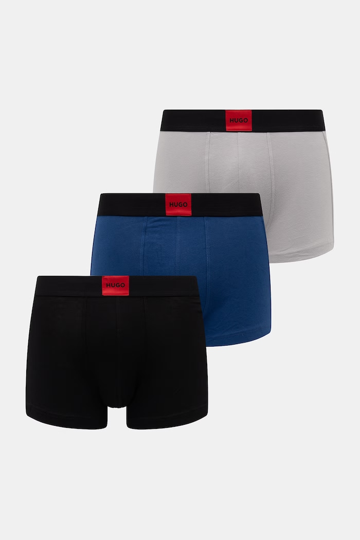 HUGO boxerky pánske bavlnené s elastanom TRUNK TRIPLET GALAXY 3-balenie sivá 50532797