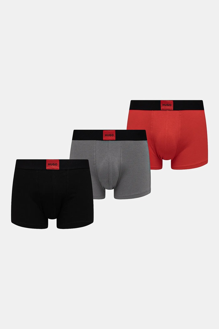 HUGO boxerky pánske bavlnené s elastanom TRUNK TRIPLET GALAXY 3-pak pletenina čierna 50532797