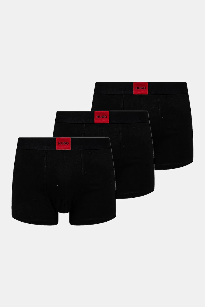 HUGO boxeri bărbați din bumbac cu elastan TRUNK TRIPLET GALAXY pachet de 3 boxeri negru 50532797