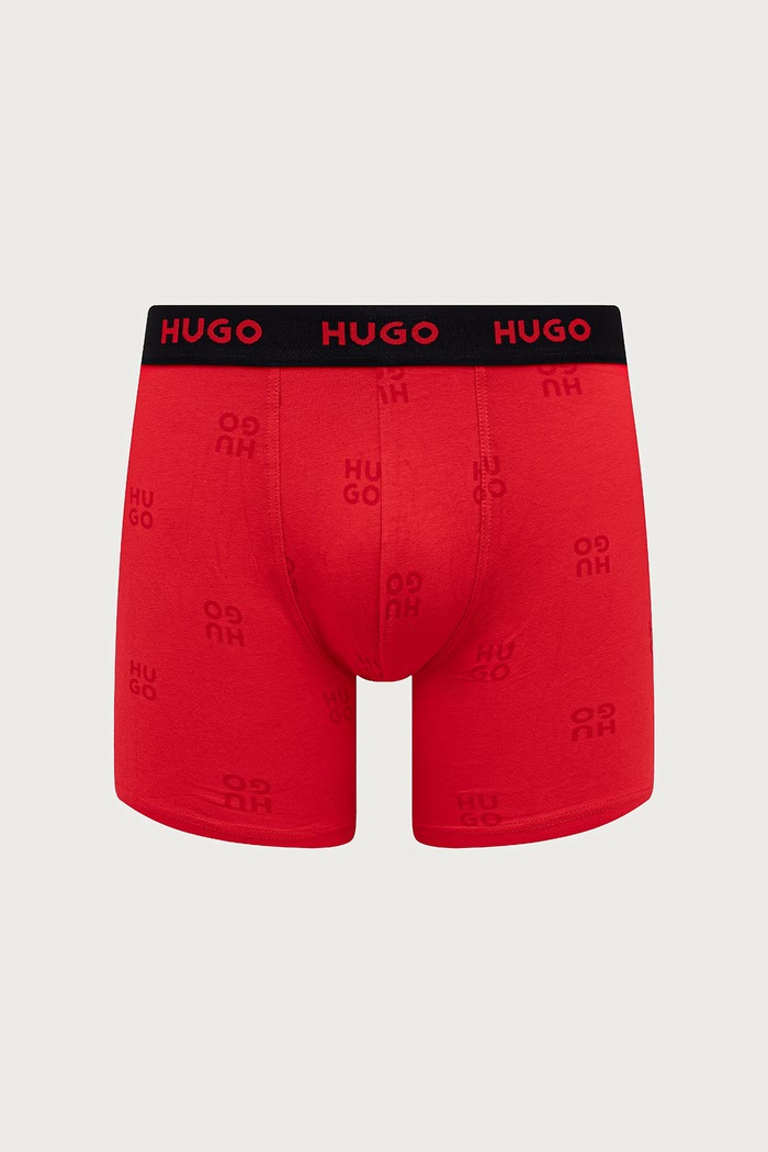 HUGO Bokserki męskie bawełniane z elastanem BOXERBR TRIPLET DESIGN 3-pack 50532559 czerwony SS26