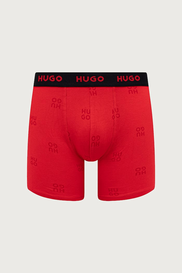 HUGO Bokserki męskie bawełniane z elastanem BOXERBR TRIPLET DESIGN 3-pack 50532559 czerwony SS26
