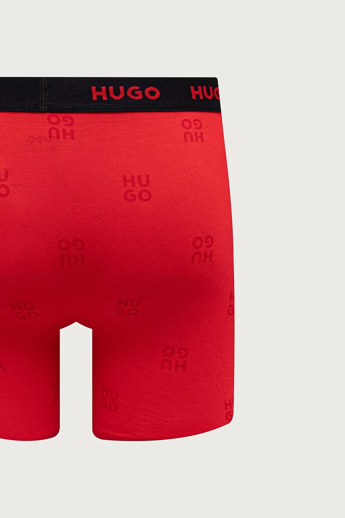 Bokserki męskie bawełniane z elastanem BOXERBR TRIPLET DESIGN 3-pack HUGO czerwony 50532559