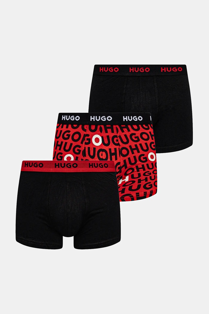 HUGO boxeri bărbați din bumbac cu elastan BOXERBR TRIPLET DESIGN pachet de 3 uni negru 50532559