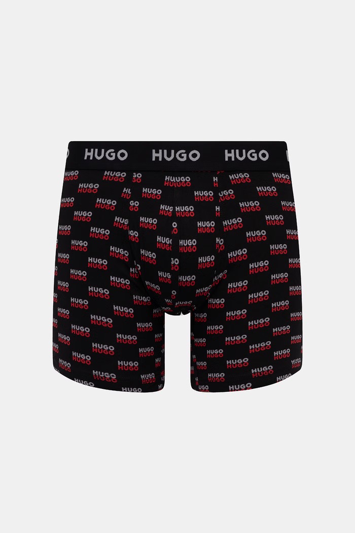 HUGO boxerky pánské bavlněné s elastanem BOXERBR TRIPLET DESIGN 3-pack černá 50532559