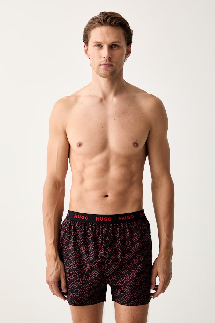 HUGO bokserki luźne męskie bawełniane WOVEN BOXER TRIPLET 3-pack czarny 50532565