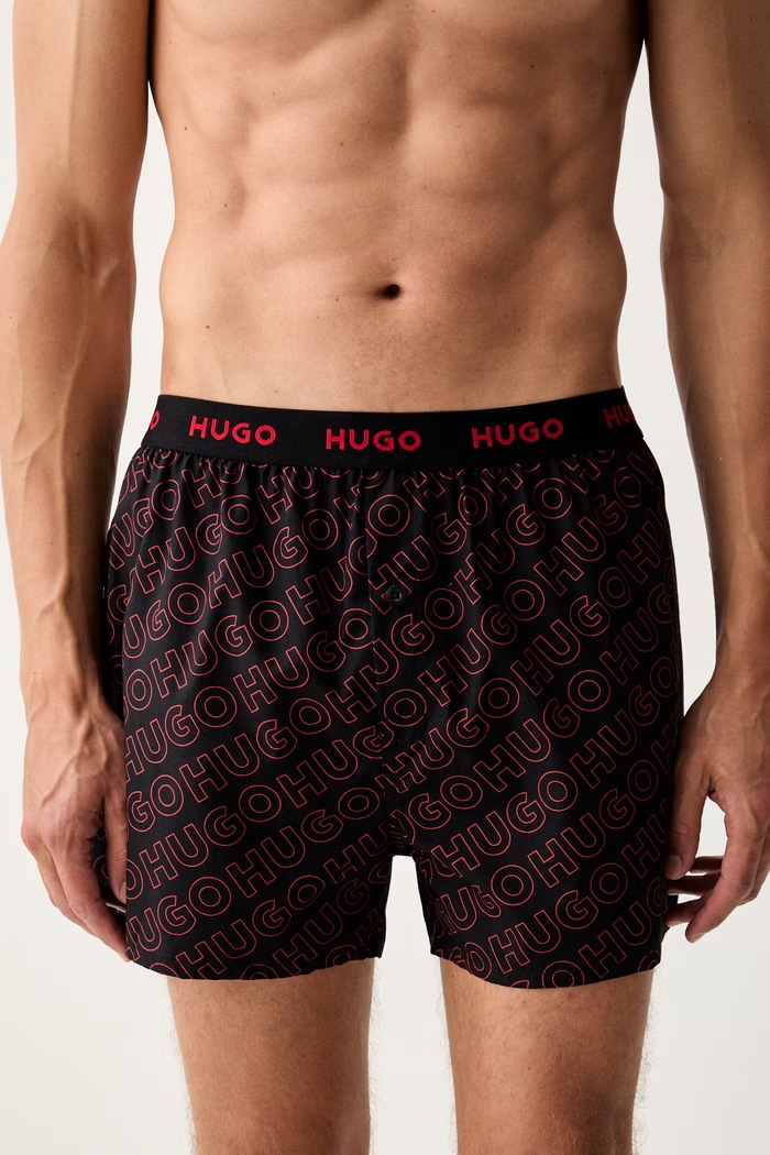 HUGO bokserki luźne męskie bawełniane WOVEN BOXER TRIPLET 3-pack 50532565 czarny SS26