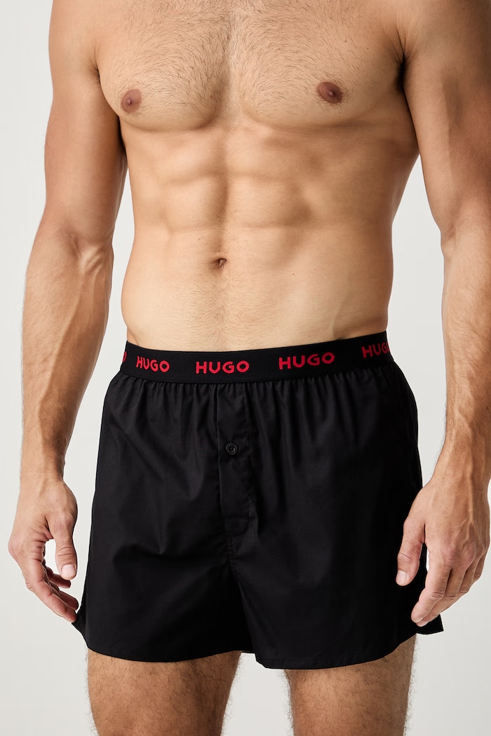 HUGO bokserki luźne męskie bawełniane WOVEN BOXER TRIPLET 3-pack 50532565 czarny SS26