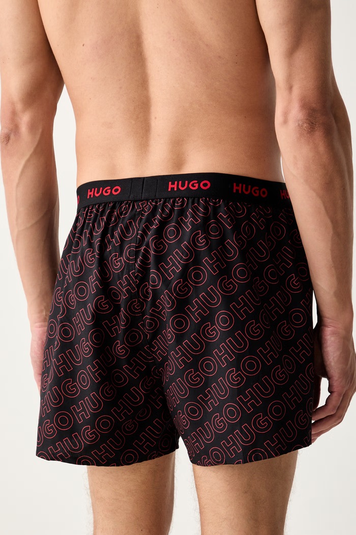 HUGO bokserki luźne męskie bawełniane WOVEN BOXER TRIPLET 3-pack czarny 50532565
