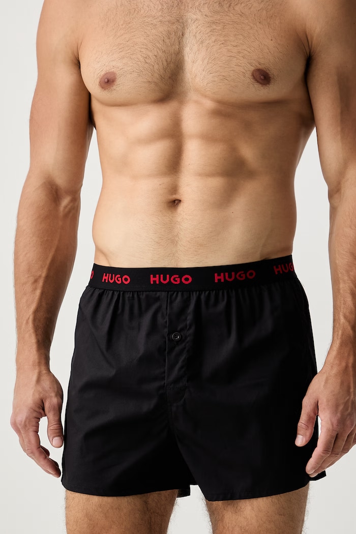 HUGO bokserki luźne męskie bawełniane WOVEN BOXER TRIPLET 3-pack czarny 50532565