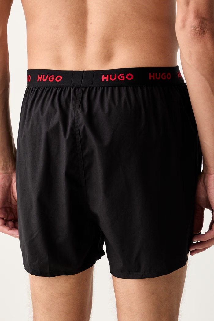 HUGO bokserki luźne męskie bawełniane WOVEN BOXER TRIPLET 3-pack 50532565 czarny