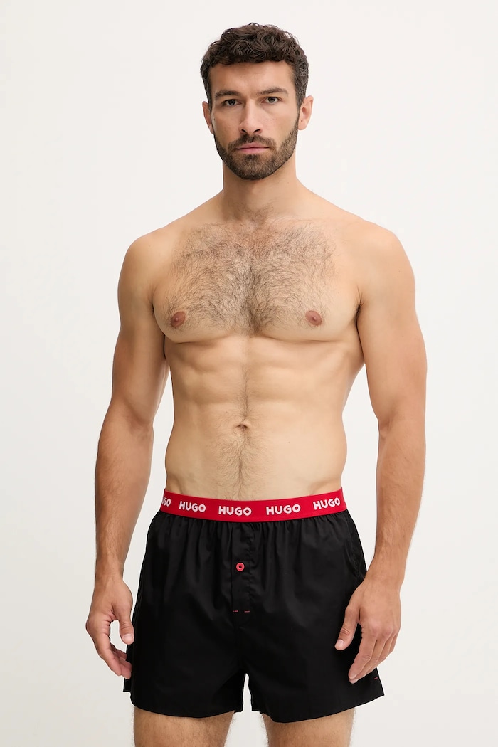 HUGO boxeri lejeri bărbați din bumbac WOVEN BOXER TRIPLET pachet de 3 boxeri deschisi negru 50532565